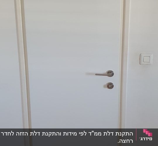 דלת לבנה עם ידית מתכת ומתג ליד